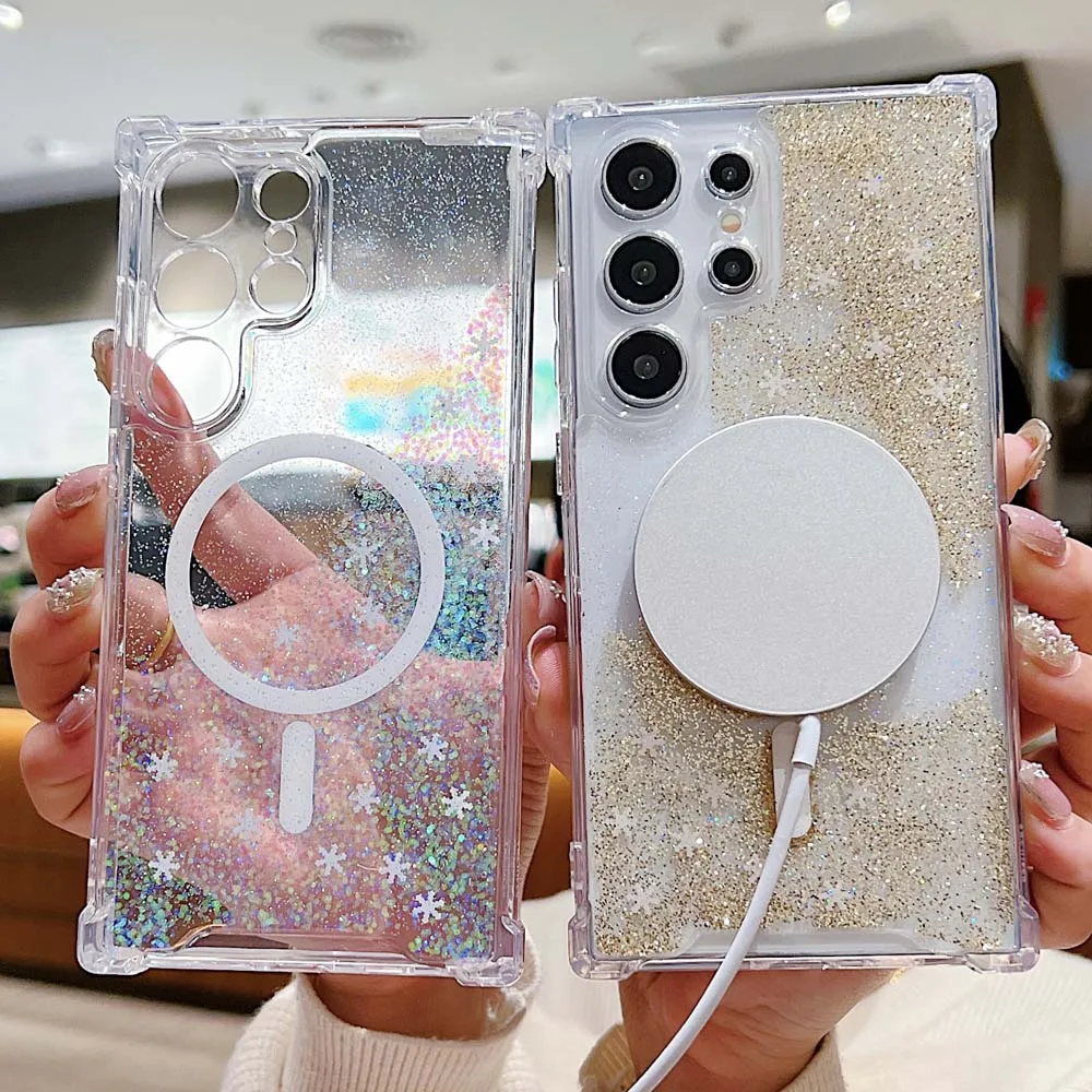 Прозрачный чехол Magsafe для Samsung Galaxy S24 S23 Plus противоударный мягкий магнитный с