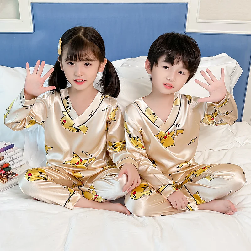 

[TAKARA TOMY] Pokemon Pikachu Children's Artificial Silk Casual Pajamas Boys and Girls' Long Sleeve Soft Pajamas A22110504