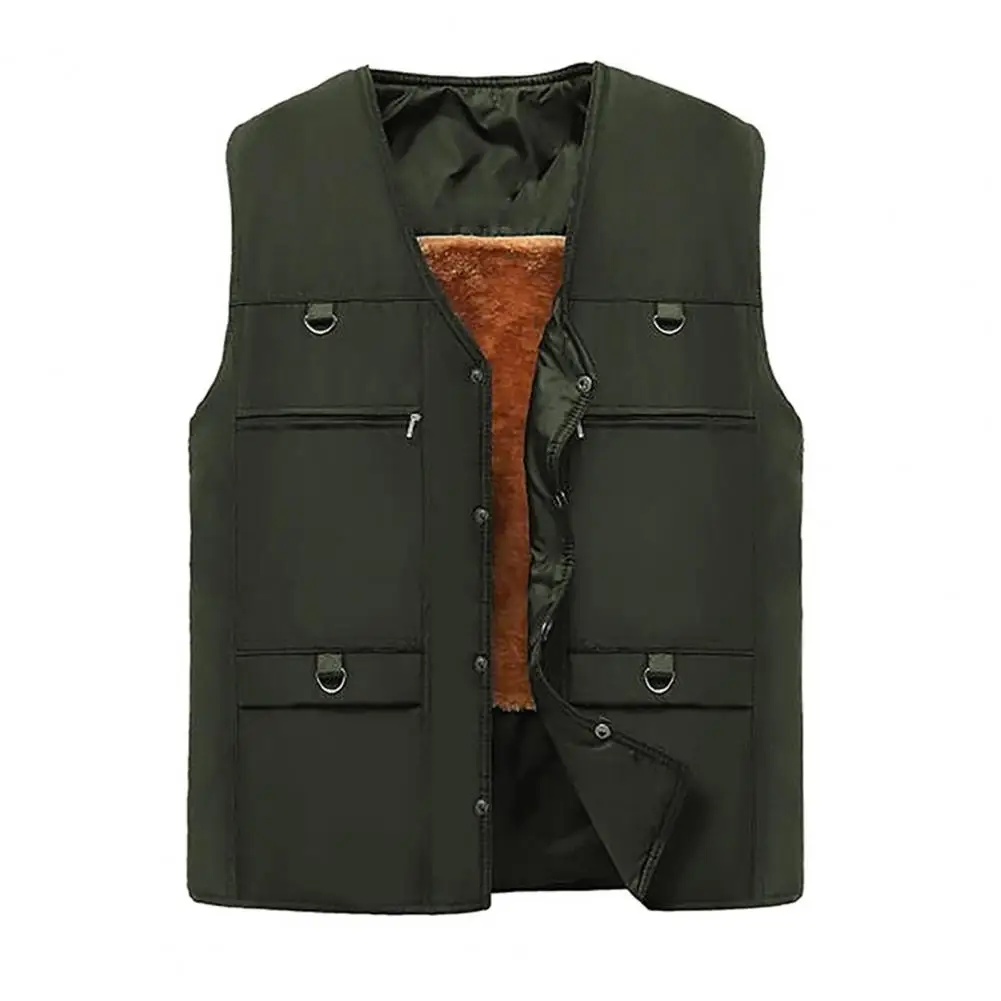 Мужской осенне-зимний жилет плотный плюшевый без рукавов на молнии с V-образным