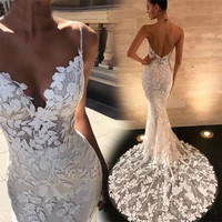 boho wedding dresses mermaid bridal dress 2022 spaghetti straps backless lace appliques beach bride gowns vestido de noiva