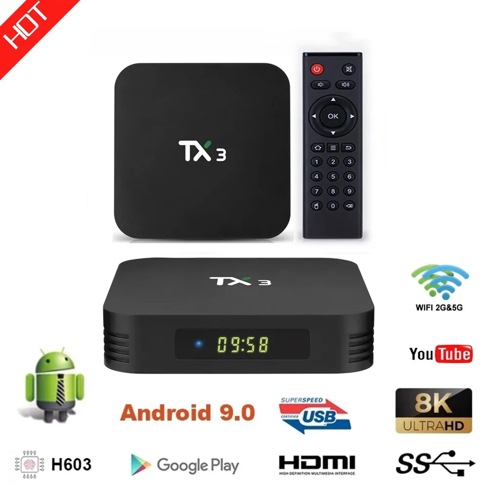 

Smart TV Box Tanix TX3 Android 9.0 Amlogic S905X3 8K 2.4G 5G WIFI BT H.265 4K 4GROM 64GBRAM Media Player Google Play Set Top Box