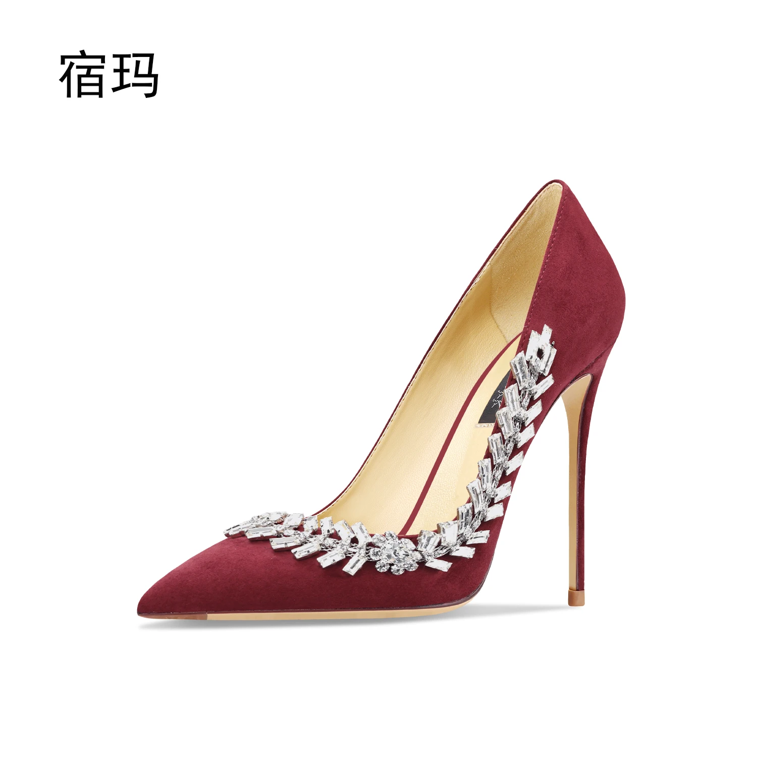 2023 New Suede Black Crystal Women Pumps Pointed Toe Rhinestone High Heels Fashion Stiletto Luxury Party Women Heels Shoes 10CM