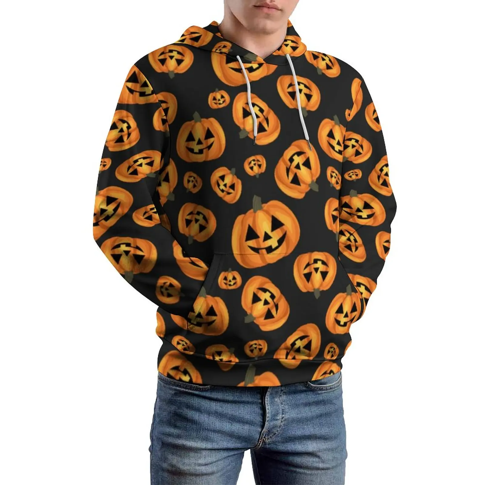 

Funny Halloween Casual Hoodies Unisex Happy Pumpkin Face Kawaii Custom Sweatshirts Spring Long Sleeve Streetwear Oversize Hoodie