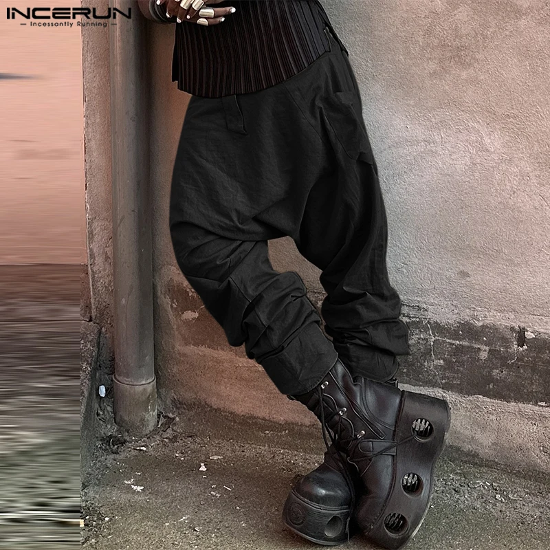 INCERUN 2024 брюки в американском стиле новые модные мужские однотонные универсальные