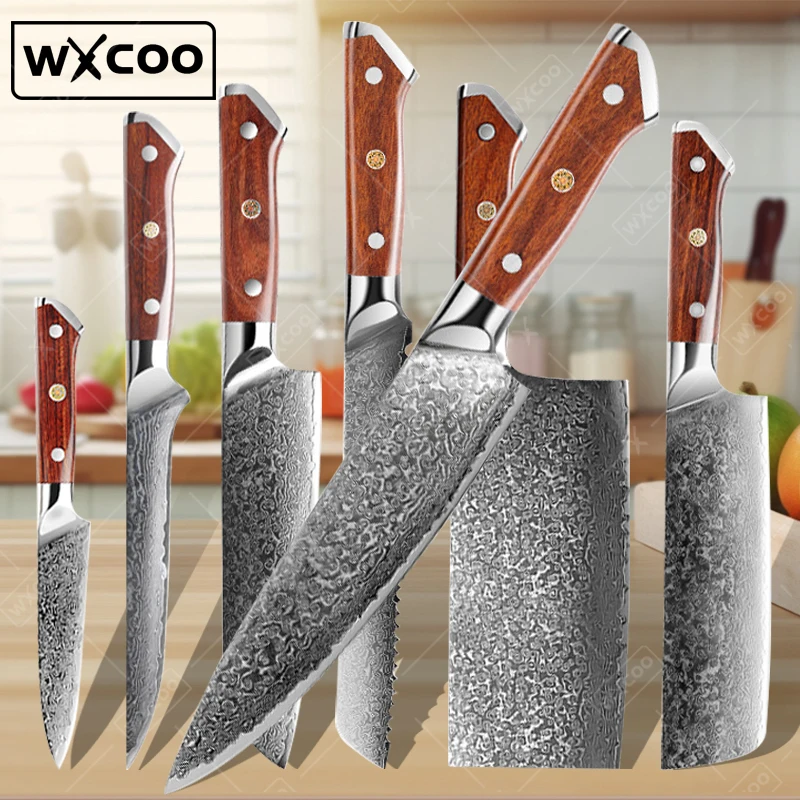 WXCOO Универсальный нож шеф-повара набор дамасских кухонных ножей ножи для резки