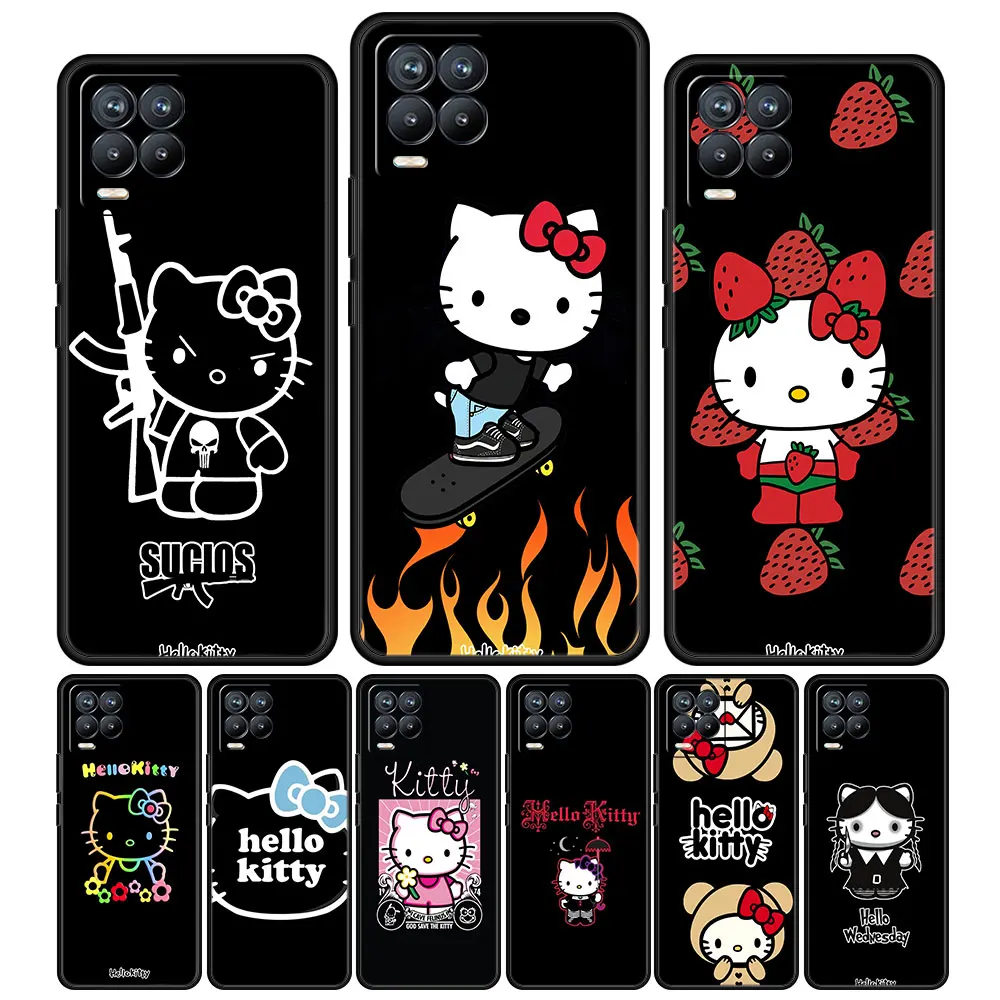 

Case Cover for Realme 8 Pro 6 7 9 8i 9i C3 C11 C15 C21 C21y C25y GT XT Neo2 Neo3 C35 Shockproof Bag Hello Kitty Cat Black