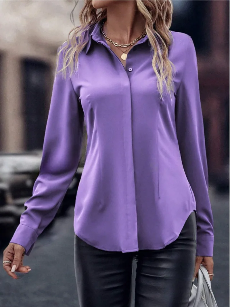 Осенние повседневные женские блузки элегантная атласная многоцветная базовая