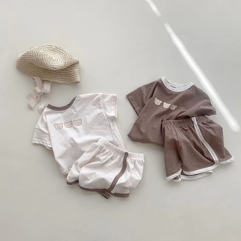 

Summer New Children Baby Cartoon Bear Tees Suit Toddler Girl Print Short Sleeve Tops + Shorts 2pcs Boy Infant Cotton T-shirt Set