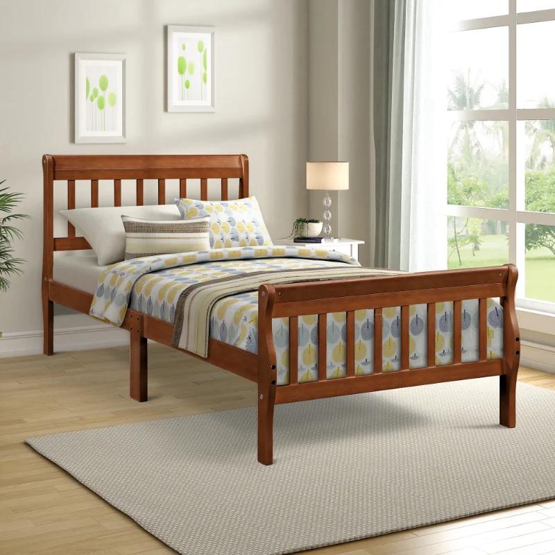 Panel Bed Mattress Foundation Sleigh Bed With Headboard/footboard/wood Slat
