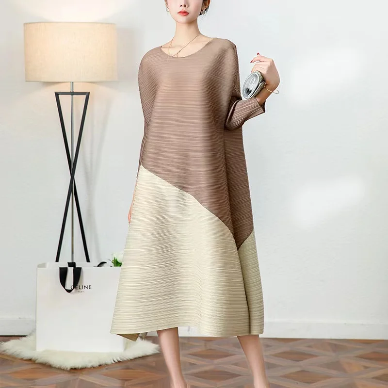 

Miyake Pleated Spring 2023 New Women's Clothing Loose And Thin Big Swing Skirt Temperament High-end Mid-length Stitching Dress