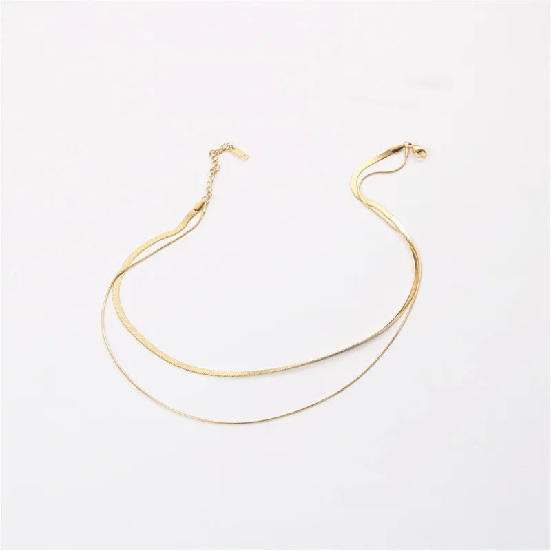 

Fashion Jewelry 18K Plated Snake Chain Choker Necklace Stainless Steel Double Layers Necklace for Women