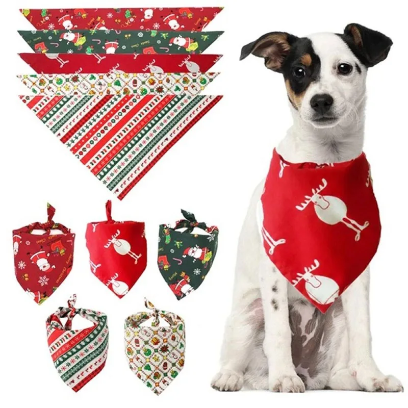 

Dog Christmas Triangle Bandanas Pet Costumes Santa Deer Print Large Pet Scarf Puppy Christmas Washable Winter Dogs Cat Scarf Bow