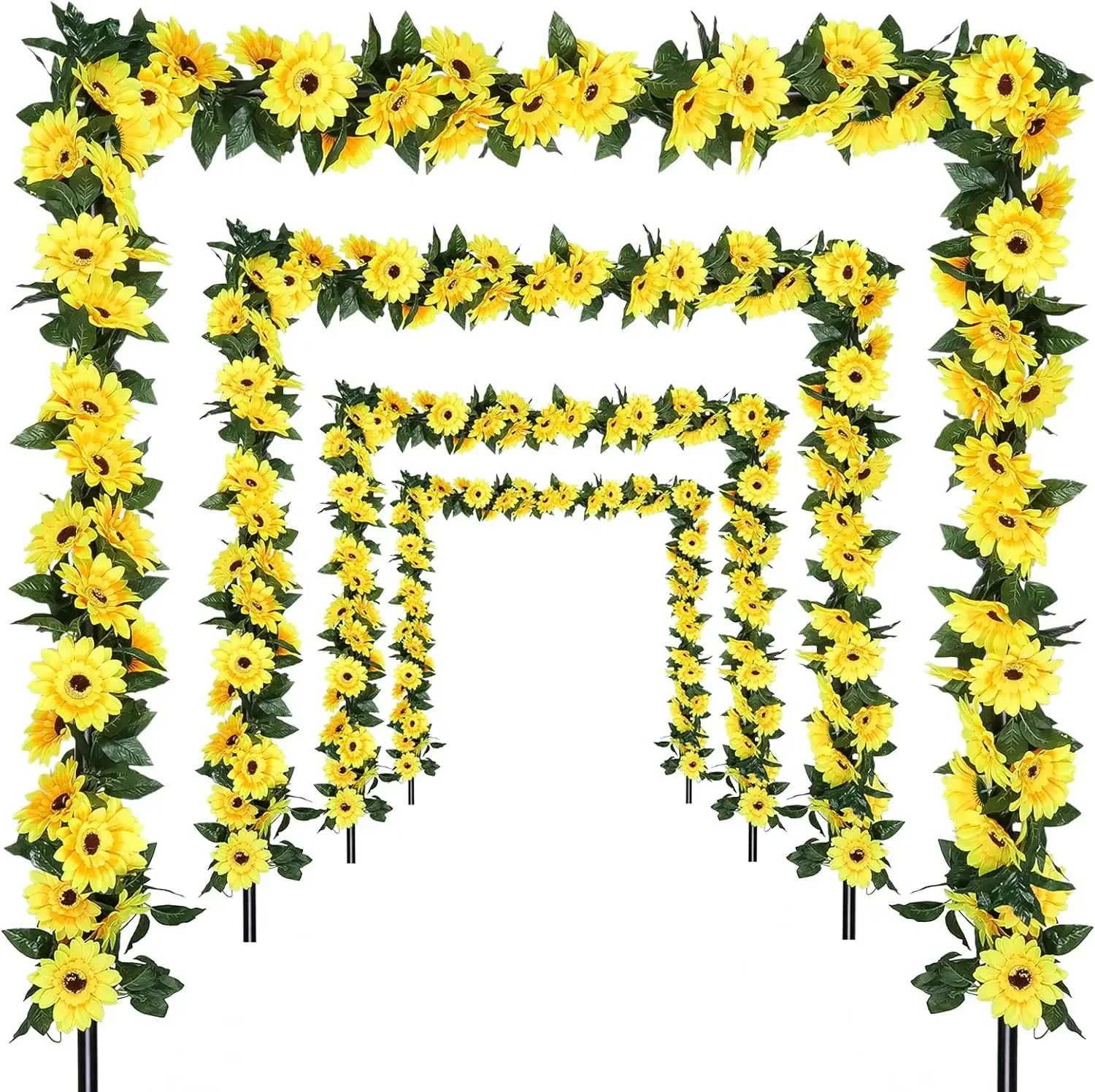 

4pcs Artificial Garlands Hanging Sunflower Vine 7.8FT Silk Green Leaves for Wedding Party Garden Home Decor