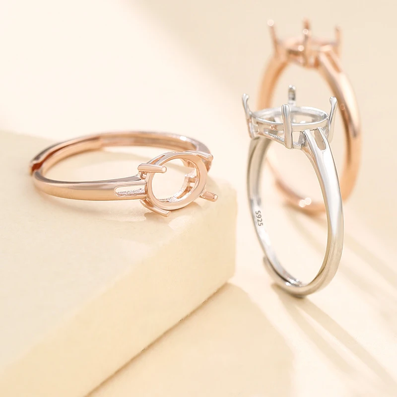 7x9mm 8x10mmS925 Sterling Silver Empty Ring Support Adjustable Blank Ring Base Inlaid Cabochons Cameo Jewelry Making Accessories