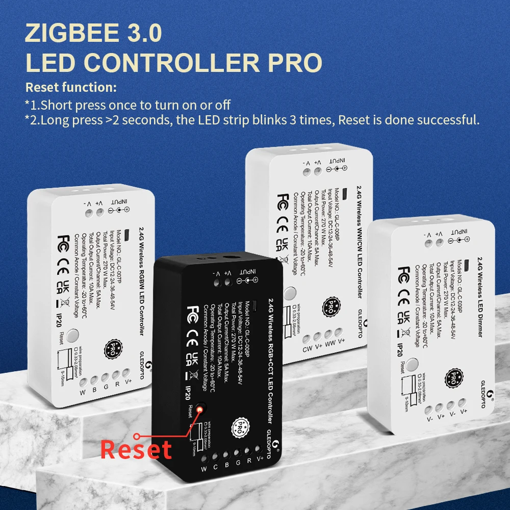 

GLEDOPTO Zigbee 3.0 Reset Button Smart LED Strip Controller Dimmer/CCT/RGBW/RGBCCT