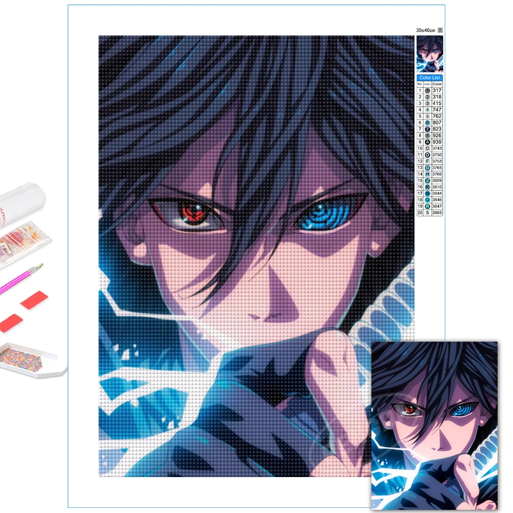 

Uchiha Sasuke Sharingan Picture 5D DIY Diamond Painting Classic Anime Naruto Full Round Drill Embroidery Home Decor Cross Stitch