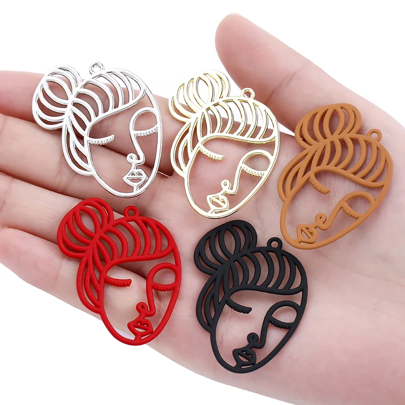 

YuenZ 5pcs 5 colors girl Face Trendy Charm Woman Earring Necklace Alloy Charms for Jewelry Making 40*35mm