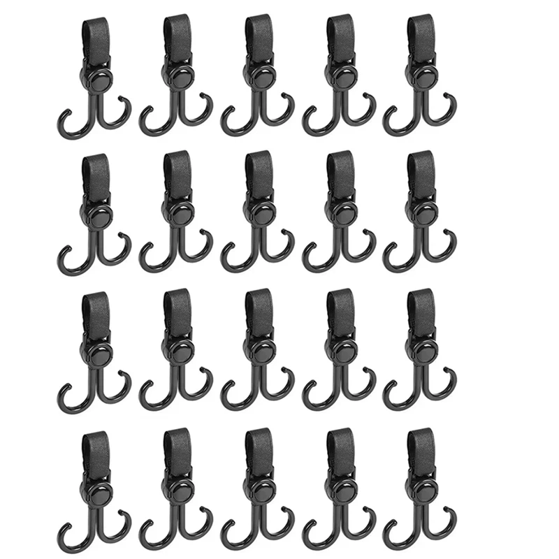 

20Pcs Double Hook Baby Stroller Hooks 360-Degree Rotation Adjustment Cart Hook And Loop Fastener