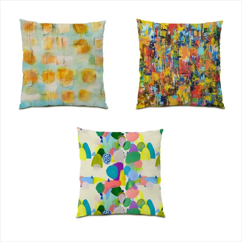 

Cushion Covers 18x18 Inches Polyester Linen Decoration Oil Painting Bed Throw Pillowcase Luxury Geometric Sofa Cojin Rojo E0549