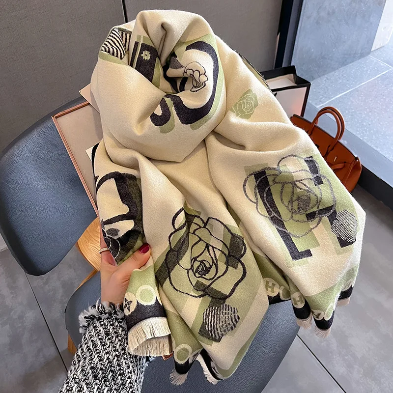 

Женское одеяло, объемная популярная кашемировая большая бандана, роскошный брендовый зимний теплый шарф, новый стиль, толстые шарфы 190x65 см
