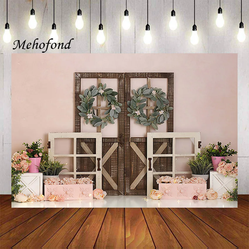 

Фон для фотосъемки Mehofond весенние розовые цветы деревянная дверь для девушек торт на 1-й День рождения разбивает фотостудию