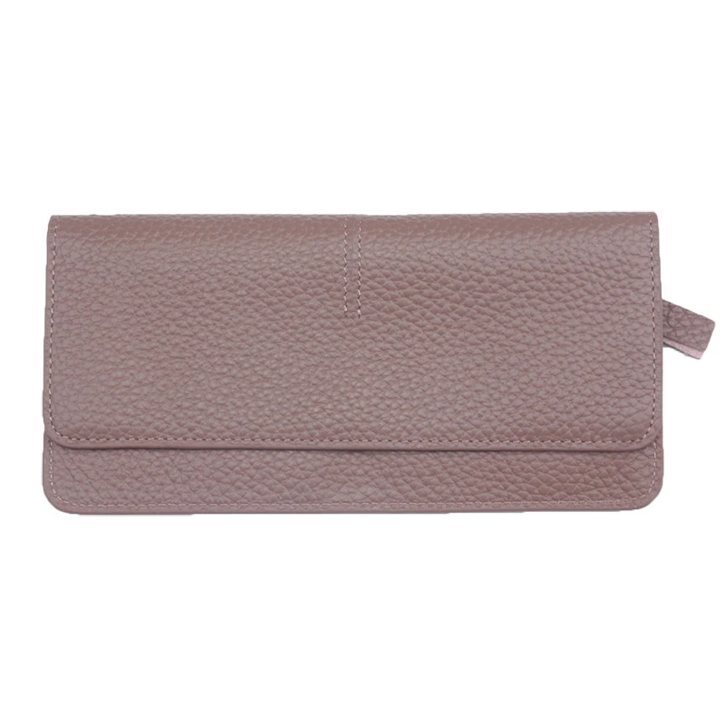Genuine Leather Women Wallets Luxury Long Hasp Lychee Pattern Coin Purses Female Brand Solid Colors New Thin Clutch Phone Bag