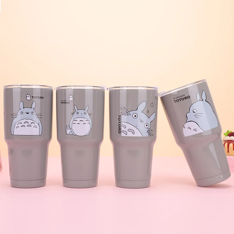 

Изолированная термос Totoro с двойными стенками, термос из нержавеющей стали, кружка-стакан для горячих и холодных напитков с брызгозащищенно...