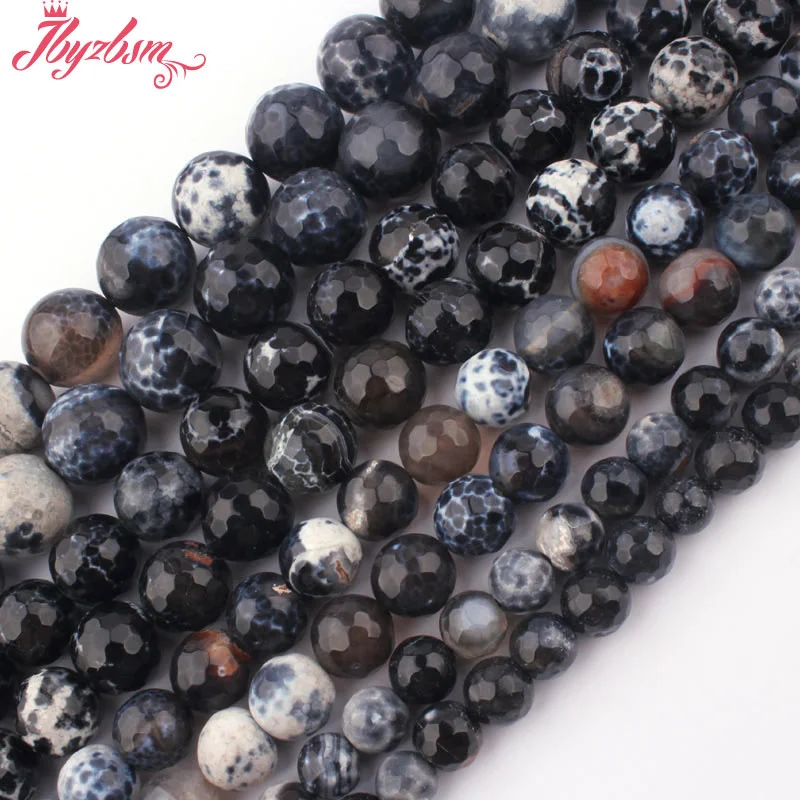 

Natural Fire Agates Black Round Faceted Stone Beads For DIY Necklace Bracelets Jewelry Making Strand 15" 6/8mm Free Shipping