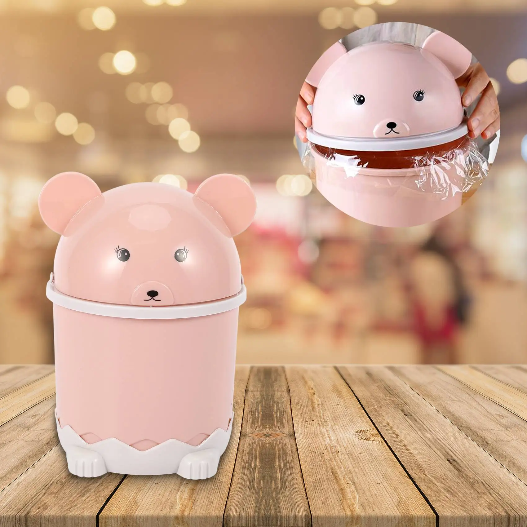 

Creative Cute Desktop Trash Desktop With Lid Small Paper Basket Mini Flip Plastic Trash Can Pink