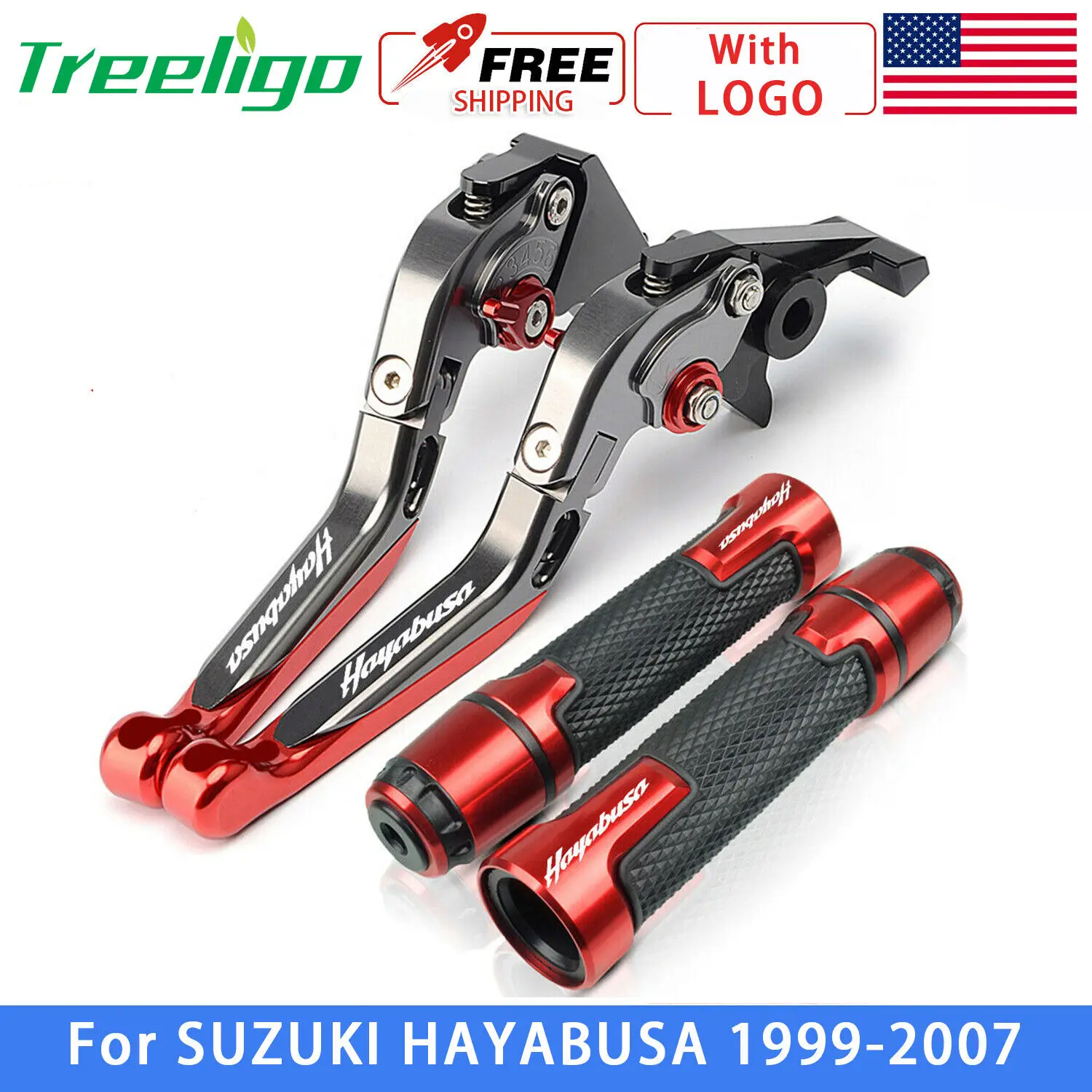 

For SUZUKI HAYABUSA 1999-2007 Adjustable Foldable Extendable Motorcycle Red Handlebar Grips Brake Clutch Levers Handle Set