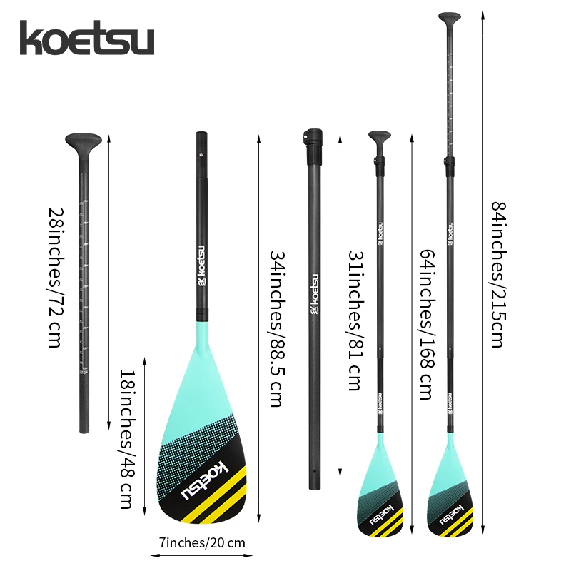 KOETSU Sup Board Adjustable Carbon Fiber Paddle Colorful 64 to 84 inches Inflatable Surfing Board Paddle Stand Up Water Paddle