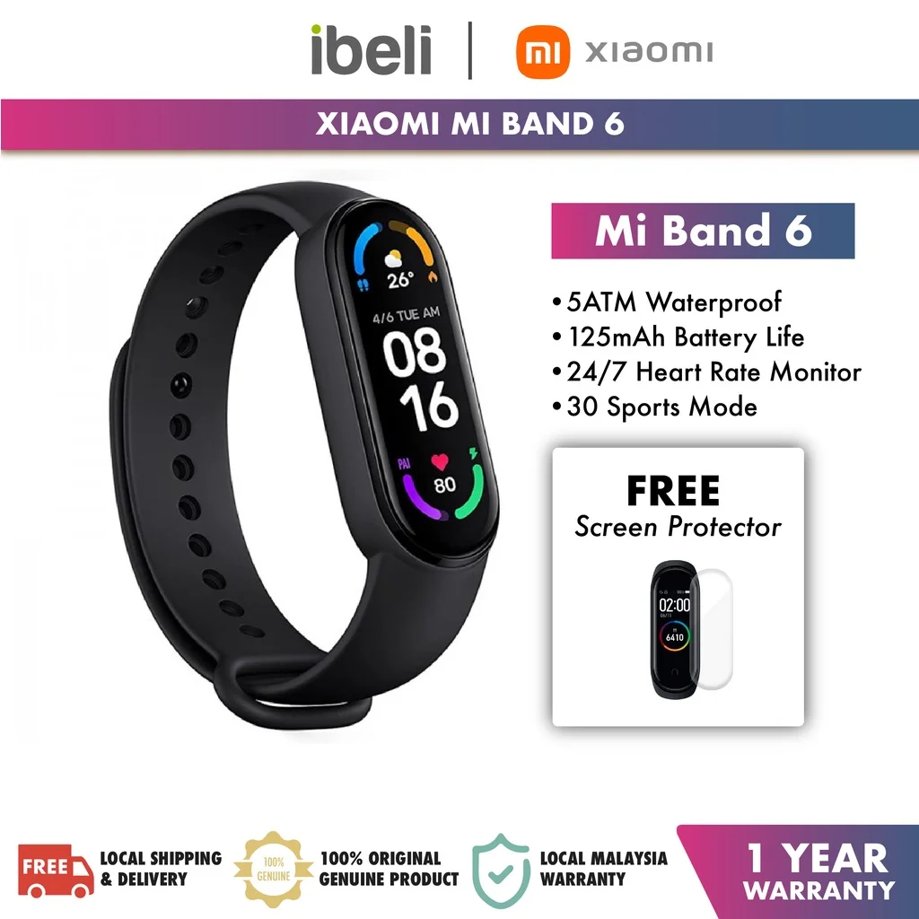 

Xiaomi Mi Band 6 Smart Wristband miband 6 AMOLED Touch Screen - [Free Screen Protector]