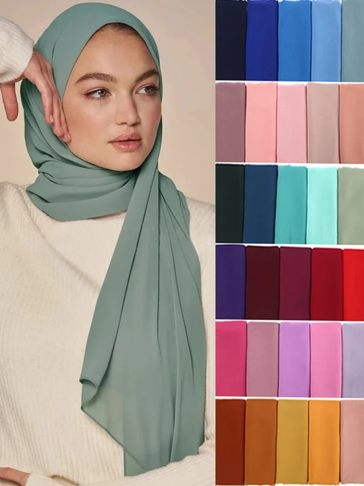 72*175cm Muslim Chiffon Hijab Scarf Shawls Women Solid Color Head Wraps Islamic Hijabs Scarves Ladies Foulard Femme muslim veil