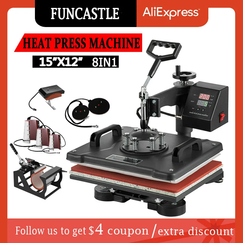 

8 in 1 15x12" Heat Press Swing Away Sublimation T-Shirt Mug Hat Transfer Sublimation Hot Press Tools12"x15 Prensa Heatpress
