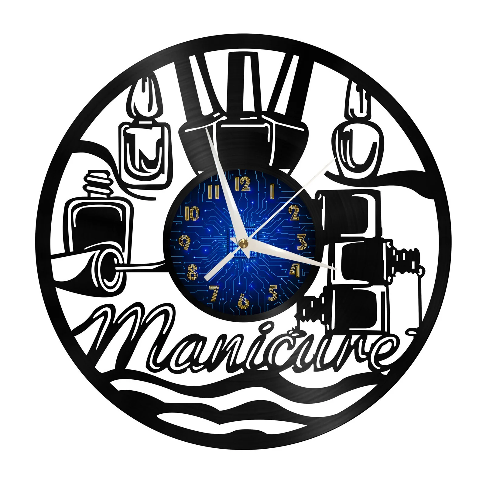 

Manicure Nail polish Vinyl Record Wall Clock for Kitchen Wall Decor Wall Art
