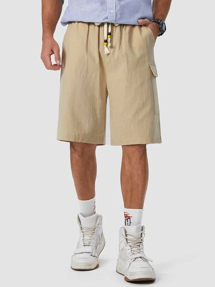 

ZAFUL Casual Shorts for Men Solid Mid-waist Drawstring Knee Length Cotton Shorts Summer Streetwear Straight Bottoms Z5084051