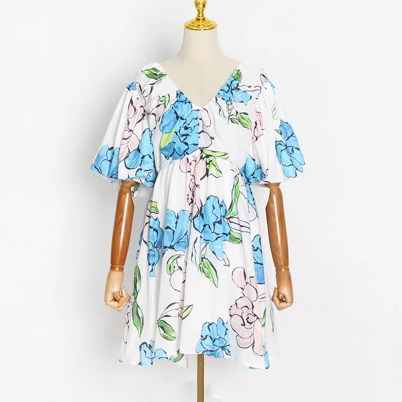 

Женское свободное платье с оборками, V-образным вырезом и коротким рукавом