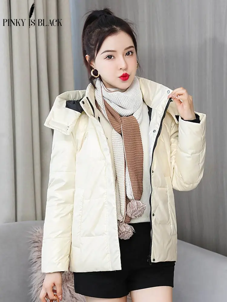 PinkyIsBlack 2022 Winter 90% White Duck Down Jacket Women's Clothes Short Parkas Slim Hooded Warm Winter Coats Female Outwear