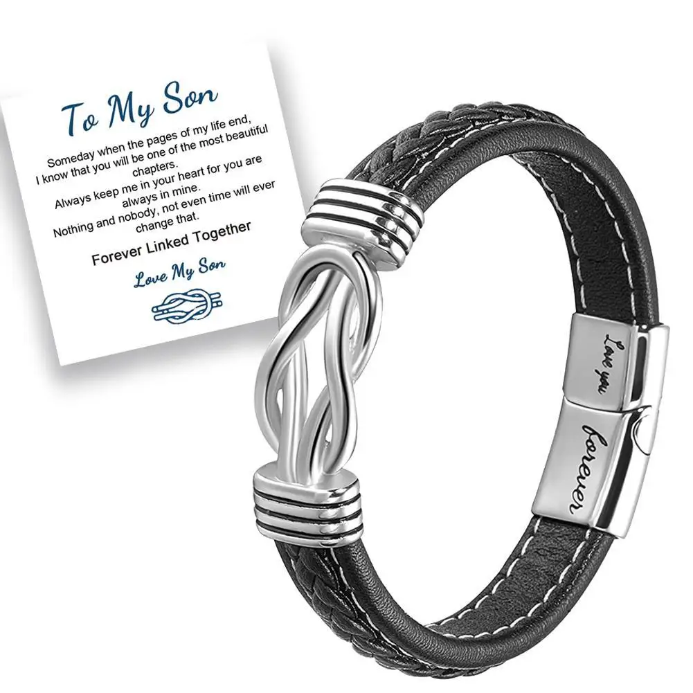 

Stainless Steel Woven Leather Knot Bracelet To My Son Love You Forever