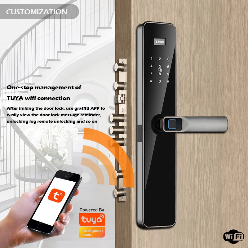 TonTon Tuya Мозковая мощность Wi-Fi Cerradura Inteligente Безопасность Отпечаток пальца Вход без