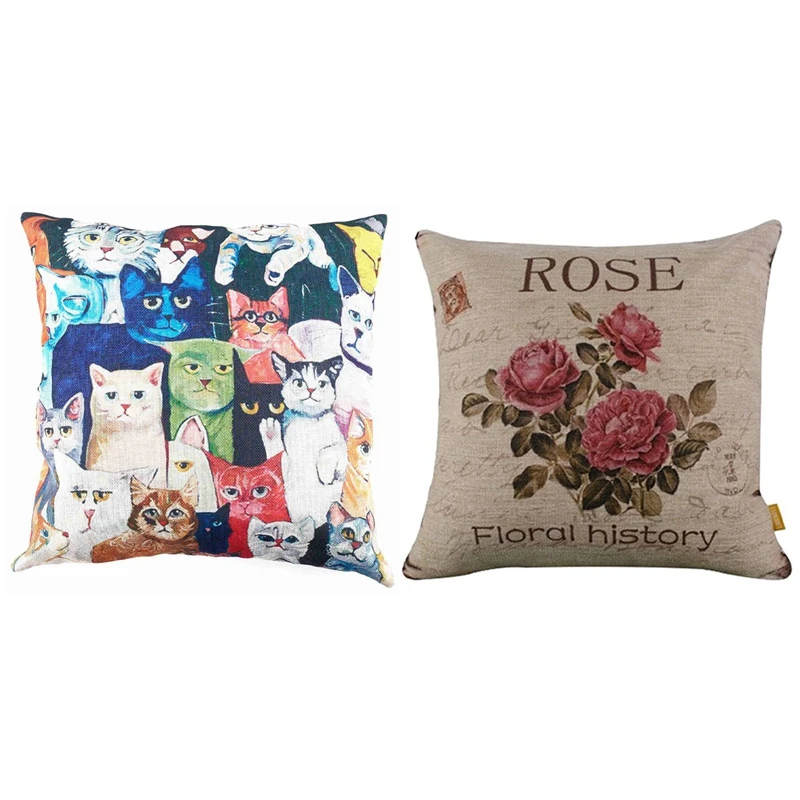 

Flax Decorative Pillow Case Cushions 45 X 45Cm Cat Pattern & Floral/Flower Flax Decorative Throw Pillow Case(3 Roses)