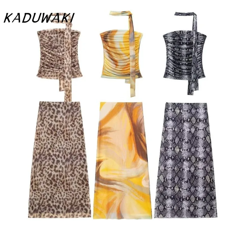 KADUWAKI Американское ретро-бюстье с животным принтом шелковое онлайн-платье