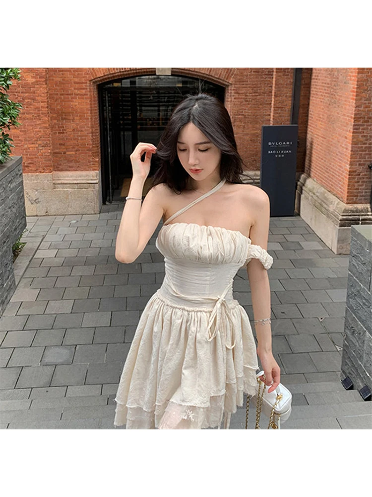 

Summer Party Dresses Women Vintage Bodycon Straight Neck Bandage Irregular Mini Dress Sexy Clubwear Mujer