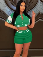sporty baseball shorts two piece sets women outfits buttons jacket tops biker shorts tracksuit chic 2 pieces summer female 2022