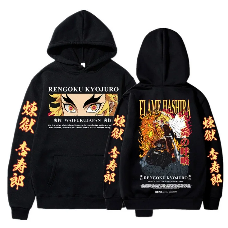 

2022 Anime Demon Slayer Rengoku Kyoujurou Men/Women Hoodie Karasuno Couples Drawstring Sweatshirt Streetwear Unisex Oversize Top