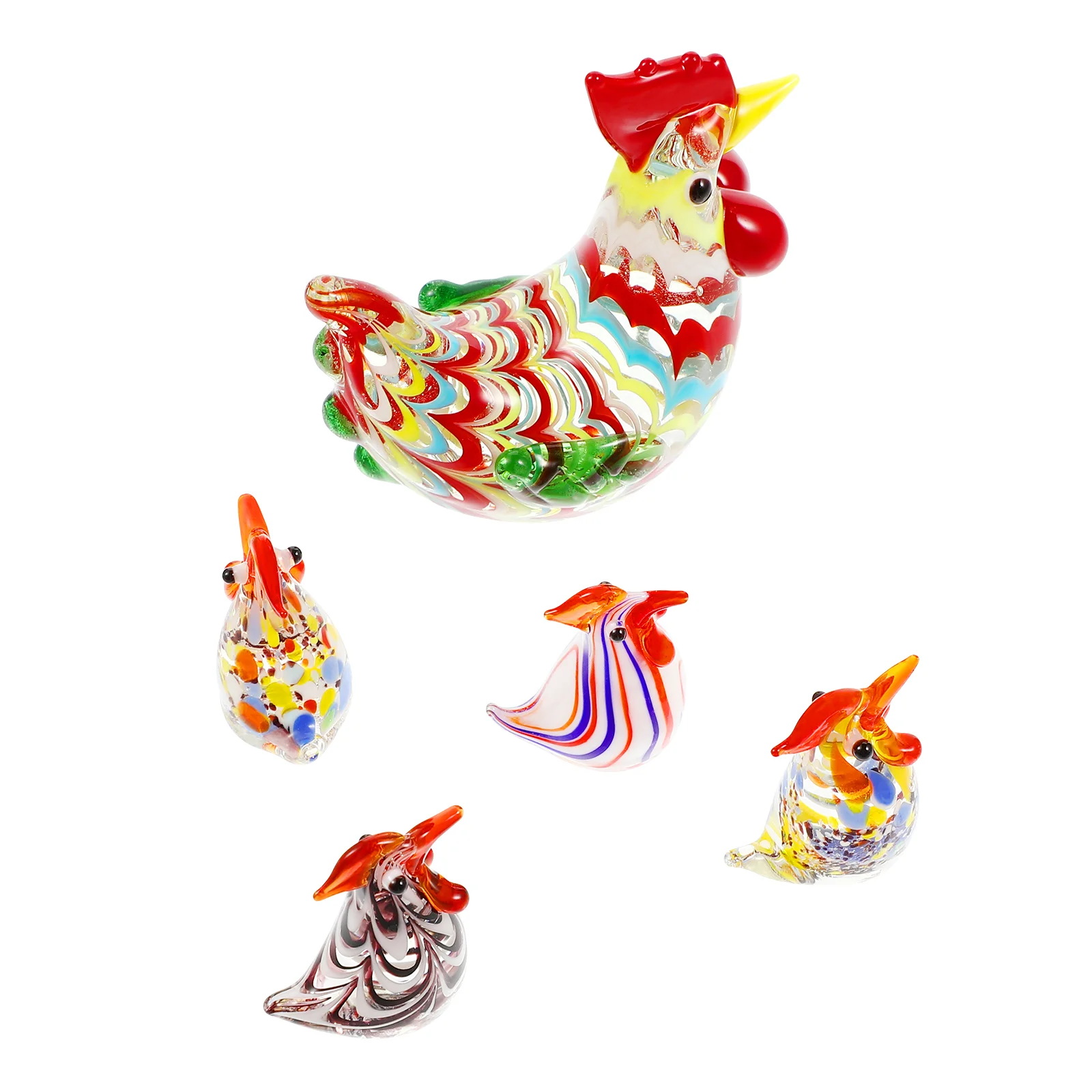 

5 Pcs Portuguese Rooster Miniature Glass Animals Blown Figurines Desktop Decor Chicken Nativity Ornaments