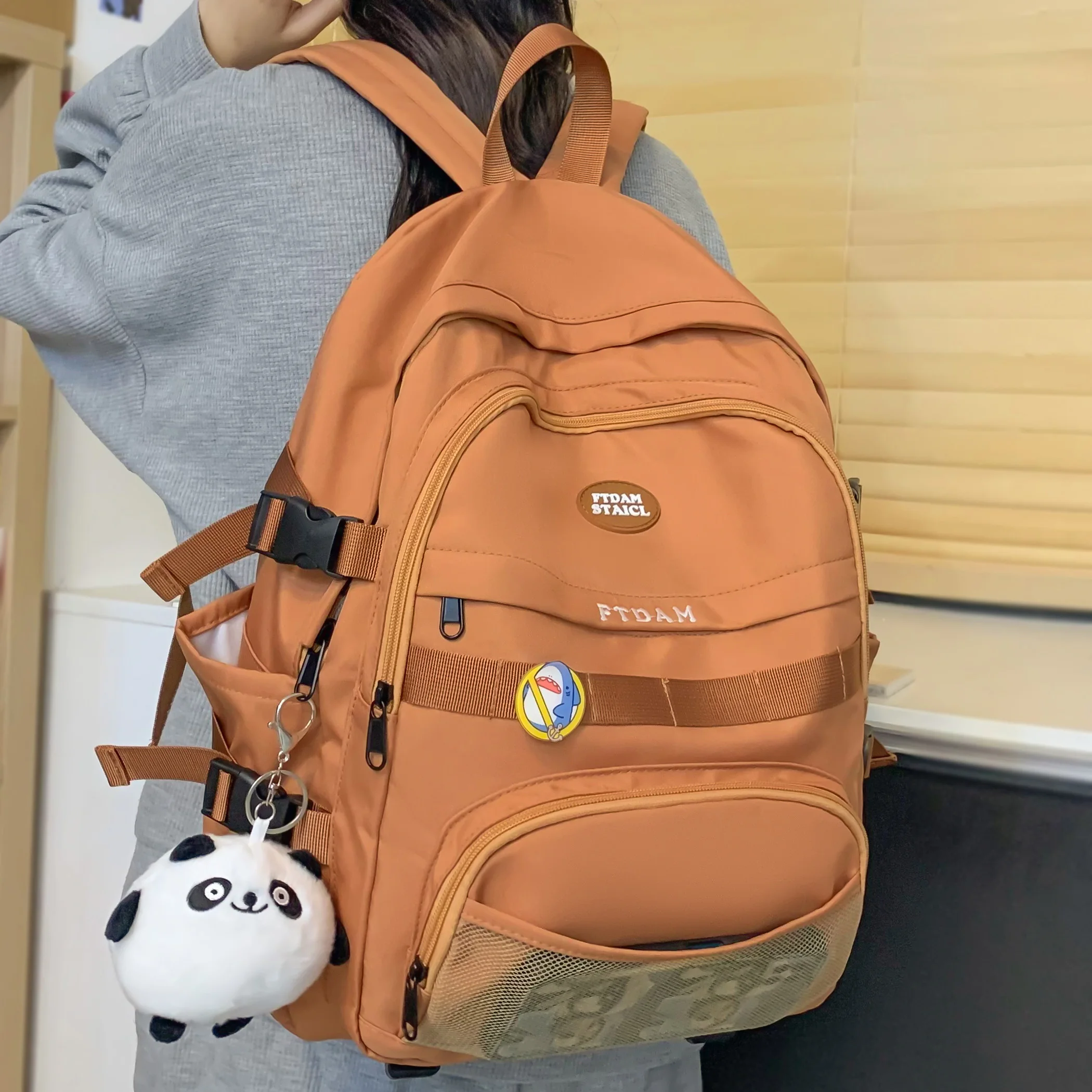 Крутая коричневая сетчатая школьная сумка для девушек, Женский нейлоновый рюкзак, модная женская Милая Сетчатая Сумка для книг, женский мод...