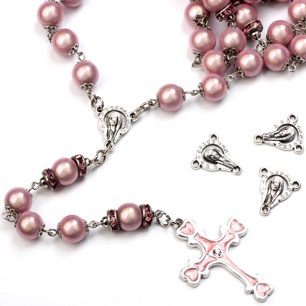 

24pcs/Lot Vintage Charms Catholic Rosary Connector DIY Necklace Bracelet Triangle Medal Center Pendant For Jewelry Accessories