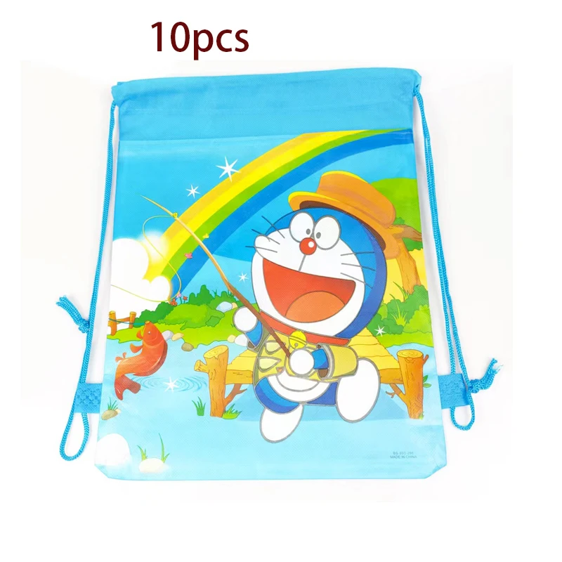 

10 шт./лот Doraemon тематический рюкзак для вечеринки в честь Дня Рождения нетканый тканевый Подарочный мешок на шнурке украшение для детского д...