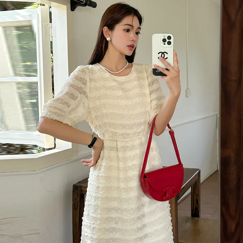 Летнее кружевное платье для беременных 2024 модное плиссированное с пышными